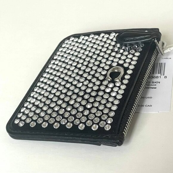 Coach Essential Mini Id Card Case With Crystal Black Leather & Pave Crystals NWT - Picture 5 of 9